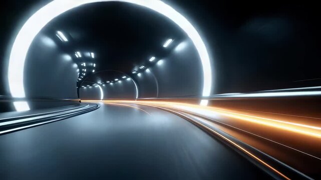 Neon Tunnel Speeding Light Trails Extend Infinitely
