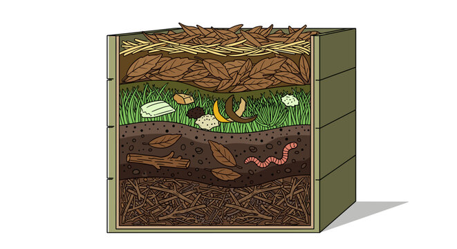 Understanding the process of composting with different layers for garden and kitchen waste management system