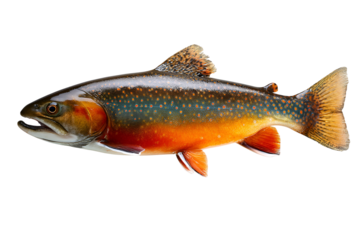 Vibrant brook trout fish isolated on black background studio shot
