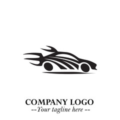 Car Running Fast Logo Symbol in Black on the White Background with Dynamic Speed Design