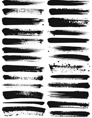 Collection of textured black brush strokes on a white background