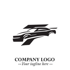 Car Running Fast Logo Symbol in Black on the White Background with Dynamic Speed Design