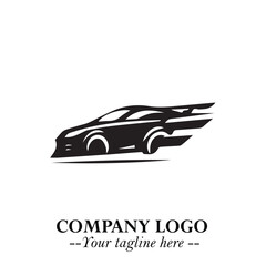Car Running Fast Logo Symbol in Black on the White Background with Dynamic Speed Design