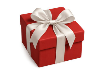 Obraz premium Red gift box with white ribbon and bow, symbolizing holidays, giving, celebration, surprise, and marketing on transparent background