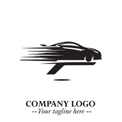 Car Running Fast Logo Symbol in Black on the White Background with Dynamic Speed Design