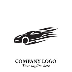Car Running Fast Logo Symbol in Black on the White Background with Dynamic Speed Design