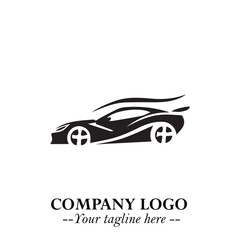 Car Running Fast Logo Symbol in Black on the White Background with Dynamic Speed Design