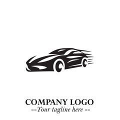 Car Running Fast Logo Symbol in Black on the White Background with Dynamic Speed Design