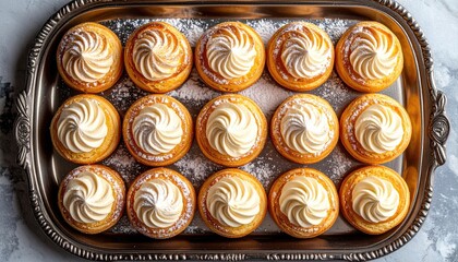 Festive Indian Kitchen Scene with Besan Laddu on a Decorative Plate Embellished with Marigold Flowers and Powdered Sugar Sprinkles