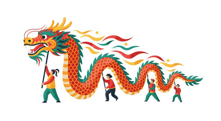 Naklejka premium People Performing Vibrant Chinese Dragon Dance Traditional Festival Celebration