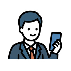 スマートフォンを持つ男性のフラットアイコン（ベクターイラスト