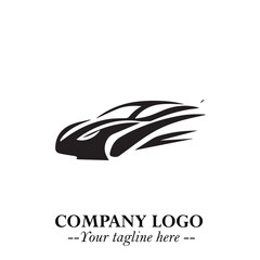 Car Running Fast Logo Symbol in Black on the White Background with Dynamic Speed Design