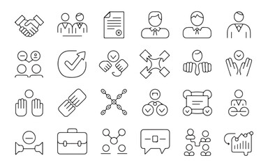  Collection of hand drawn business and finance icons representing teamwork success and strategy