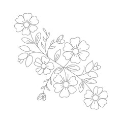 Elegant hand drawn floral branch with delicate flowers and leaves