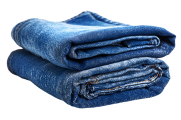 Two folded blue textured blankets stacked on a transparent background isolated on transparent background