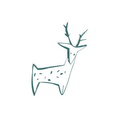 Minimal hand drawn deer with antlers in modern scandinavian style simple forest animal illustration for winter and holiday design