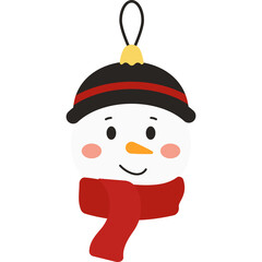 A Whimsical Snowman Head Ornament with Red Scarf and Black Hat Adorned with a Yellow Cap Detailed Vector Illustration