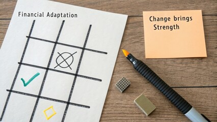 Financial adaptation strategies with motivational notes on change and strength in personal growth and development concepts