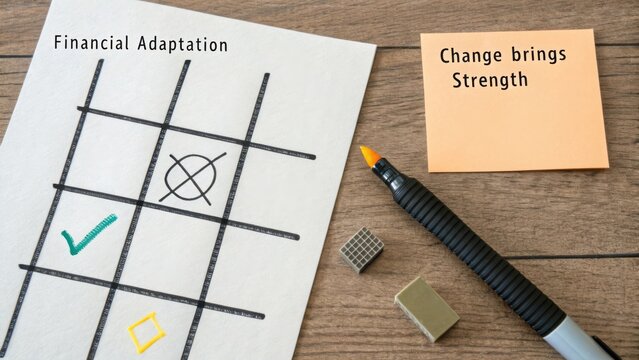 Financial adaptation strategies with motivational notes on change and strength in personal growth and development concepts