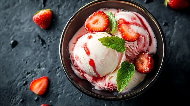 Tasty gelato summer dessert with strawberries - Powered by Adobe