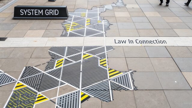 Geometric Diagram of System Grid on Pavement with Law Connection Text in Urban Setting