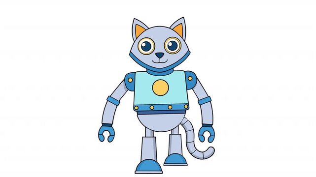 RoboCat. Animation futuristic cat robot, alpha channel. Cartoon