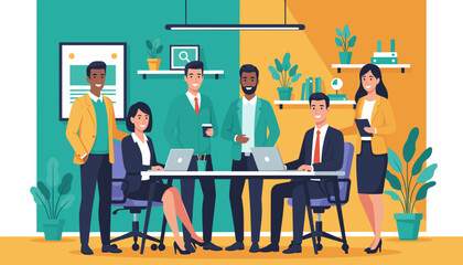 Professional diverse team smiling during an office meeting Collaboration and partnership