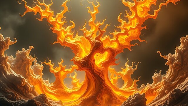 A gravity-defying golden fractal structure engulfed in chaotic energy waves, radiating molten brilliance.