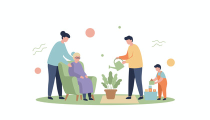 Multigenerational family providing care and comfort at home Love support and bonding