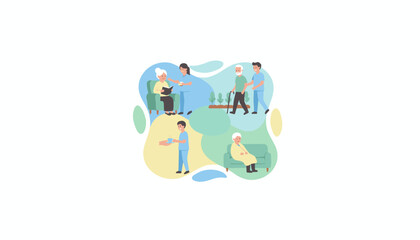 Professional caregivers assist elderly residents with daily care and support