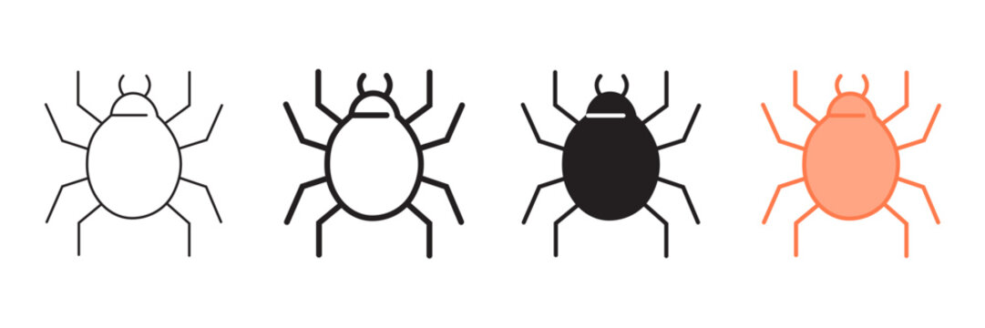 Set of minimalist tick icons with transparent background, depicting insect and arachnid symbols for pest control, health warnings, and biological topics, vector illustration