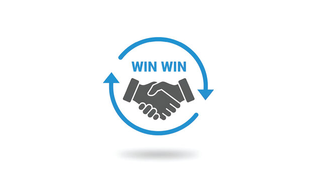Win win words with cycle arrows and handshake vector icon. WIN-WIN Situation symbol. Collaborate partnership deal illustration.