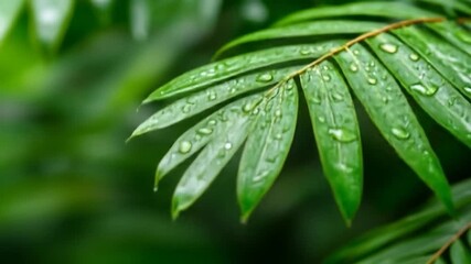 Vibrant green leaf with fresh water droplets close up after rain natural background detail of tropical foliage with dew - Powered by Adobe