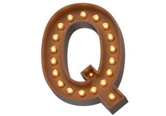 Retro illuminated letter q isolated on transparent background