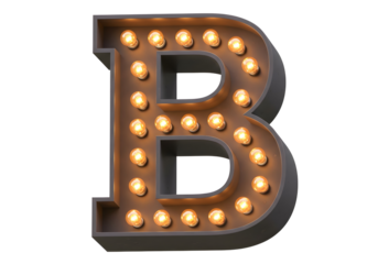 Rustic marquee letter b with lights isolated on transparent background
