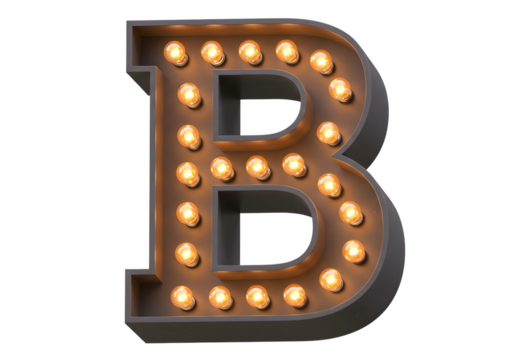 Rustic marquee letter b with lights isolated on transparent background