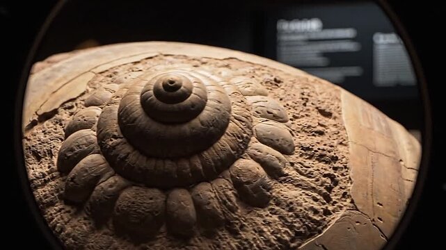 Probe lens travels over the bumpy surface of a dinosaur egg fossil.