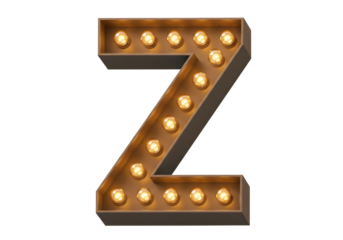 Vintage marquee letter z with lights isolated on transparent background