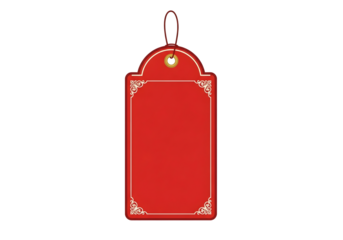 Red blank gift tag with string isolated on transparent background