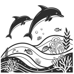 Dolphins jumping out of water