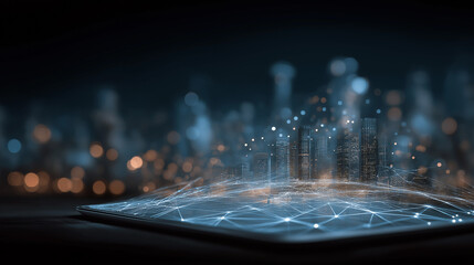 Digital City: A futuristic cityscape emerges from a digital device, showcasing the integration of technology and urban infrastructure. The image evokes a sense of innovation and connectivity.
