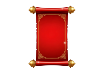 Antique red scroll with golden ornate ends isolated on transparent background