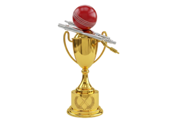 Golden Cricket Trophy with Ball and Bails on Black Background