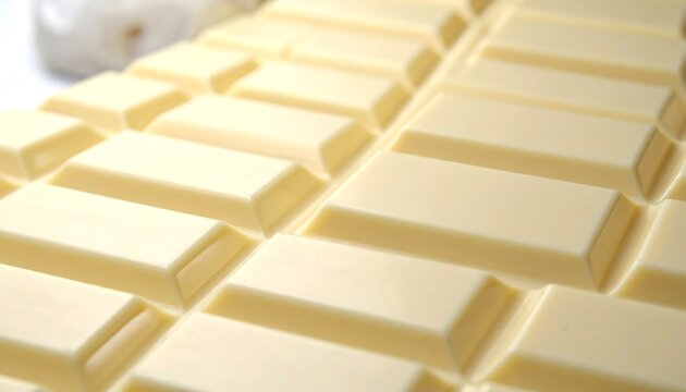 Close-up of a rectangular, creamy-colored, segmented chocolate bar