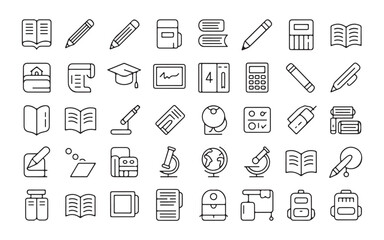  Collection of hand drawn doodle icons representing school and office supplies and learning tools