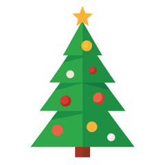 Stylized Christmas Tree Illustration with Star and Ornaments on White Background