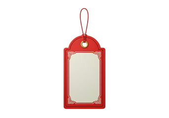Traditional red chinese gift tag with ornate border isolated on transparent background