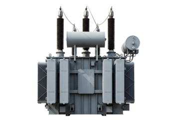 Industrial electrical power transformer isolated on transparent background