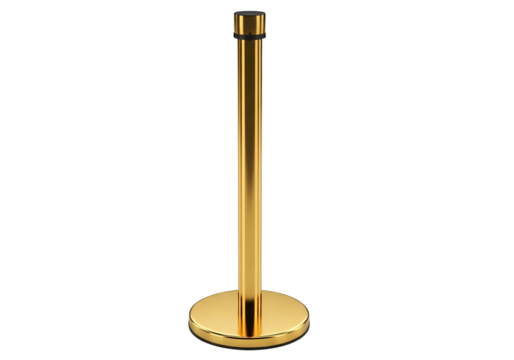 Polished brass stanchion queue barrier isolated on transparent background