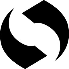 Abstract Black and White Swirling Symbol Graphic Design with Curved Shapes and Negative Space